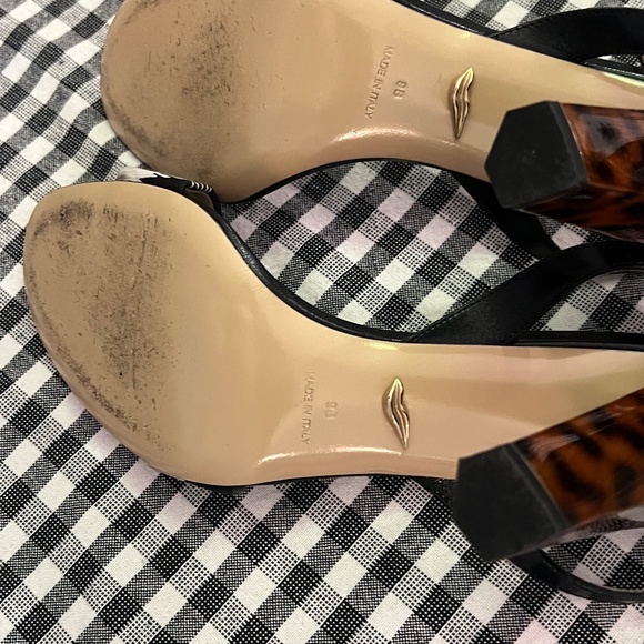 DESIGNER HERRINGBONE ANKLE STRAP - LEOPARD PRINT - ACRYLIC  BLOCK STILETTO HEEL - Picture 7 of 8